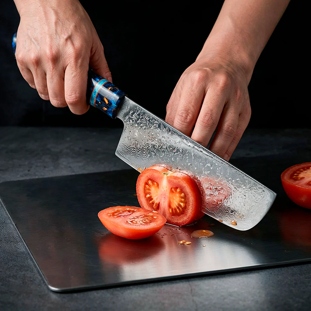 8-Piece Damascus Chef Knife Set VG10 with Black Speckled Resin Handles - Image 7