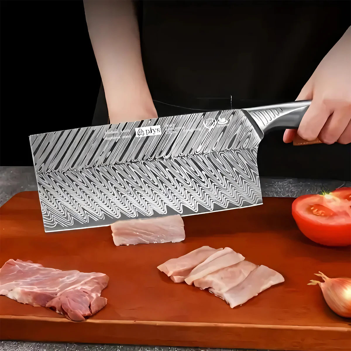 Damascus Meat Cleaver Chopping Knife - Image 4