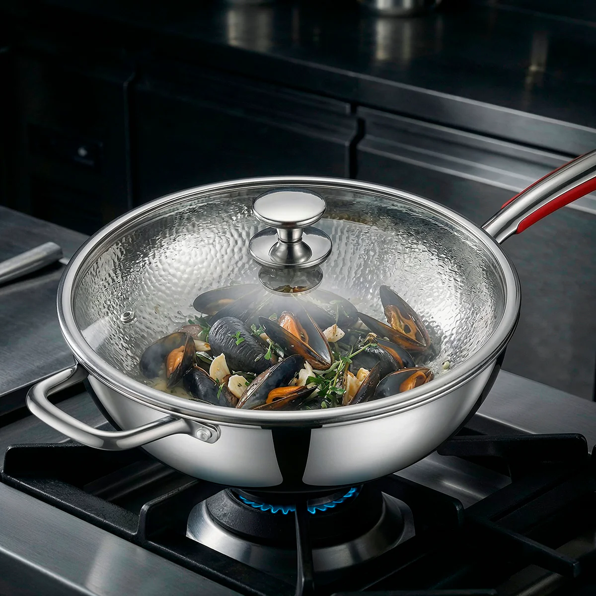 Hammered Titanium Wok Deep Frying Pan with Dual Handles - Image 10