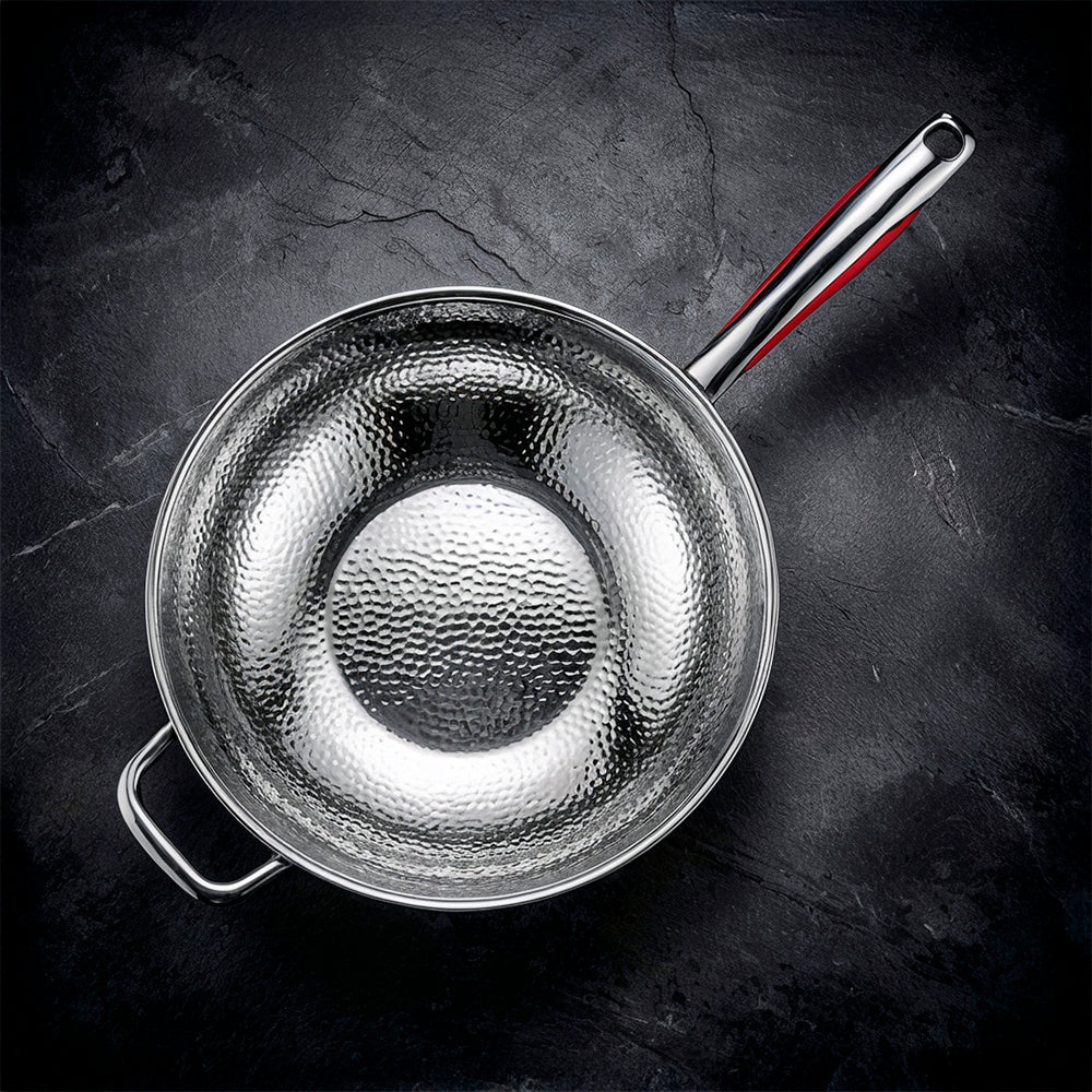 Hammered Titanium Wok Deep Frying Pan with Dual Handles - Image 3